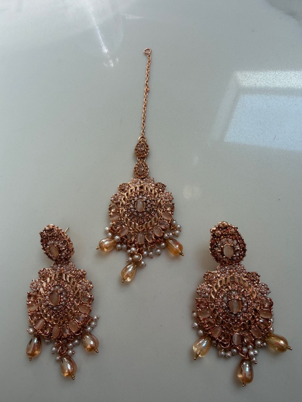 Indian Rose Gold Earrings and Bindi Set